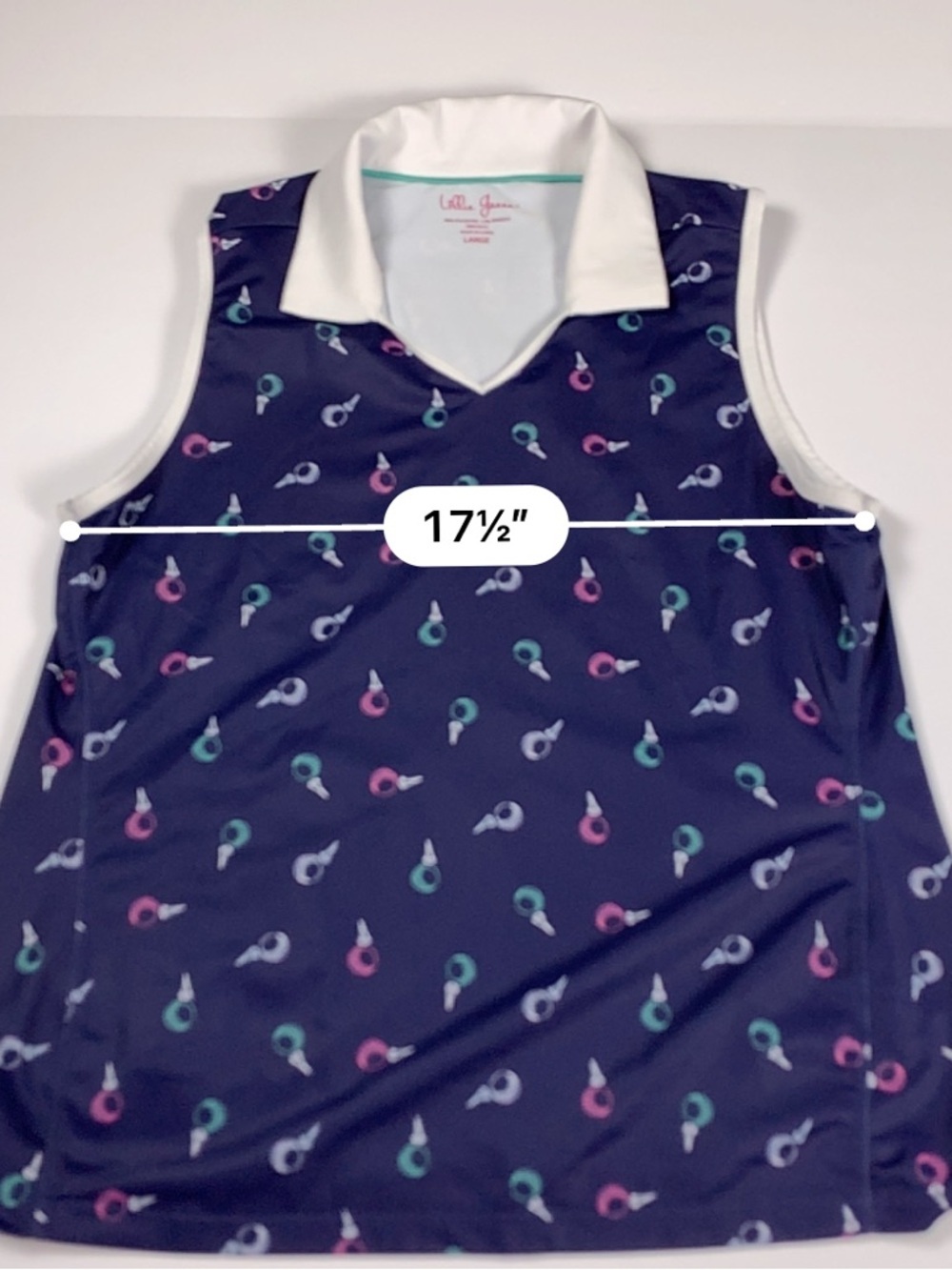 Lillie Green Womens Large Golf Polo Shirt Navy Blue Sleeveless Performance - Picture 8 of 9